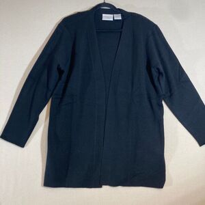 Blair Merino Wool Cardigan Women  L PT Black Open Front Minimalist Mature Casual